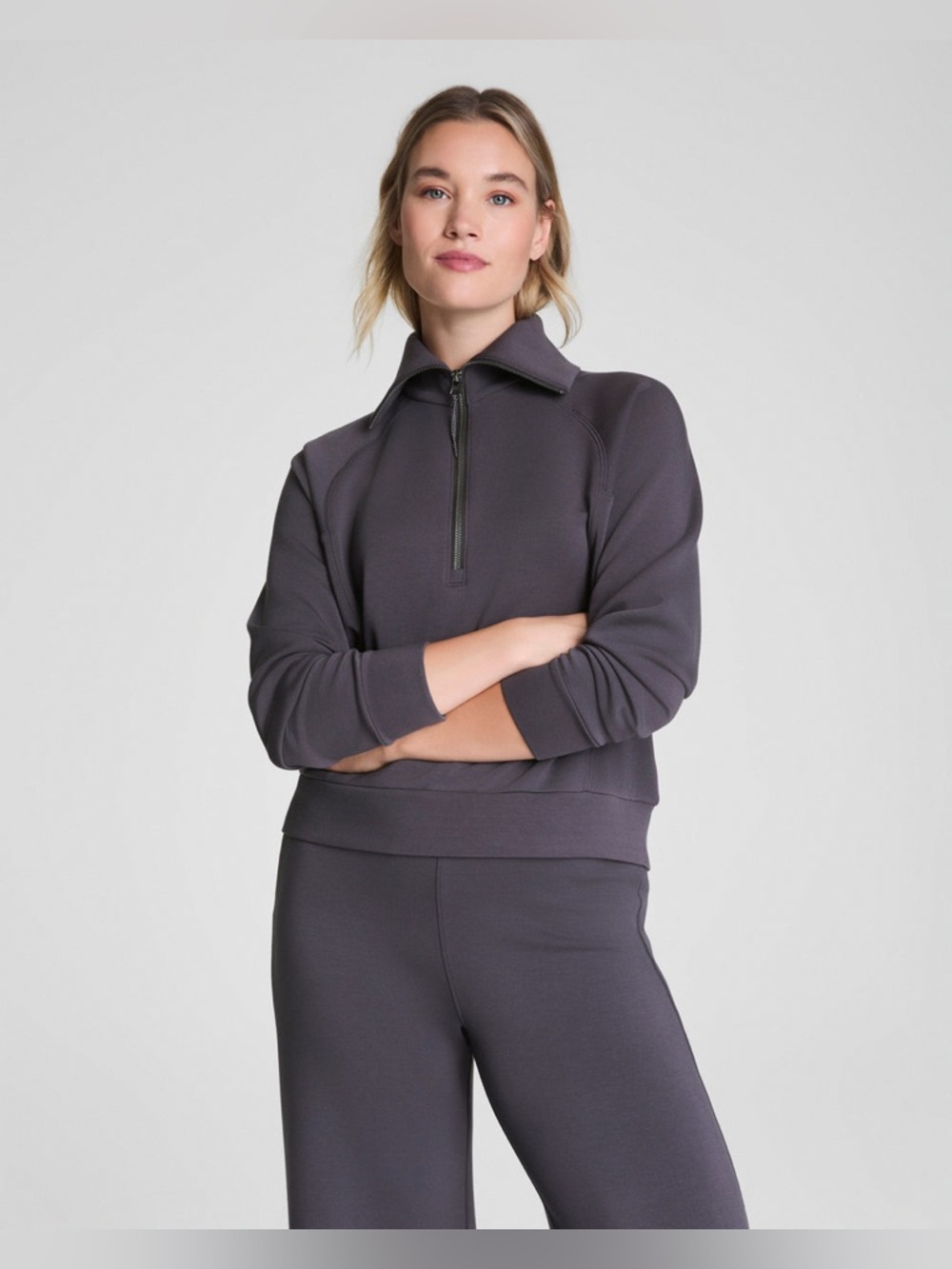 SPANX AirEssentials Half Zip Sweatshirt in Storm sz S